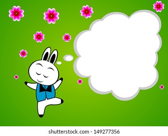 A cartoon rabbit smiling and dancing.