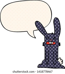 cartoon rabbit with speech bubble in comic book style
