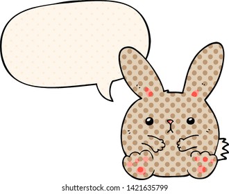 conejo de caricatura con burbuja de habla en estilo de libro de historietas
