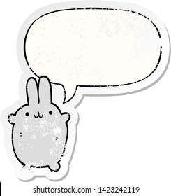 cartoon rabbit with speech bubble distressed distressed old sticker