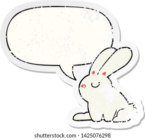 cartoon rabbit with speech bubble distressed distressed old sticker