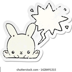 cartoon rabbit with speech bubble distressed distressed old sticker