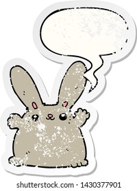 conejo de caricatura con burbuja de habla angustiado viejo pegatina