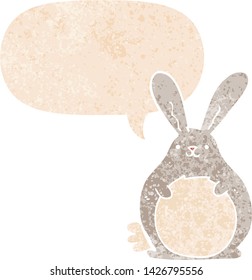 coelho de desenho animado com balão de fala em estilo texturizado retro angustiado grunge