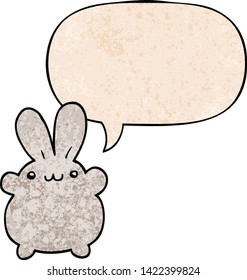 conejo de dibujos animados con burbuja de habla en estilo de textura retro