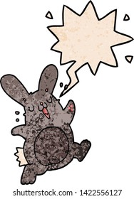 cartoon rabbit with speech bubble in retro texture style