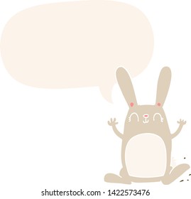 conejo de dibujos animados con burbuja de habla en estilo retro