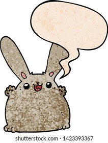 cartoon rabbit with speech bubble in retro texture style