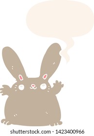 conejo de dibujos animados con burbuja de habla en estilo retro