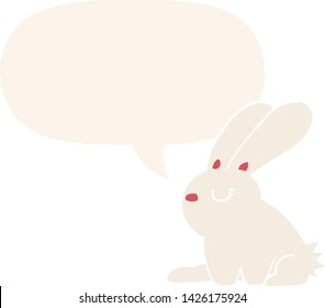 cartoon rabbit with speech bubble in retro style