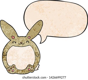 cartoon rabbit with speech bubble in retro texture style