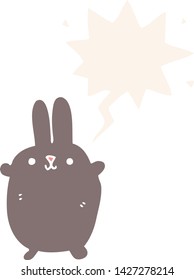 coelho de desenho animado com balão de fala em estilo retrô