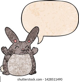 cartoon rabbit with speech bubble in retro texture style