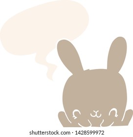 conejo de dibujos animados con burbuja de habla en estilo retro