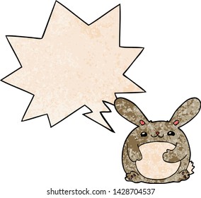 cartoon rabbit with speech bubble in retro texture style