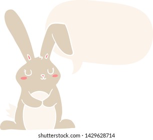 cartoon rabbit with speech bubble in retro style