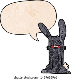conejo de dibujos animados con burbuja de habla en estilo de textura retro