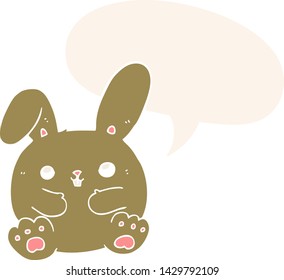 cartoon rabbit with speech bubble in retro style