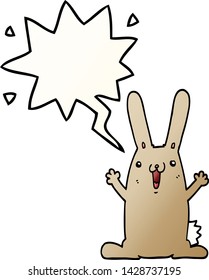 conejo de dibujos animados con burbuja de habla en un estilo de gradiente suave
