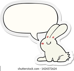 conejo de caricatura con pegatina de burbuja de habla