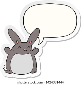 conejo de caricatura con pegatina de burbuja de habla