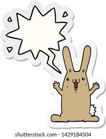 conejo de caricatura con pegatina de burbuja de habla