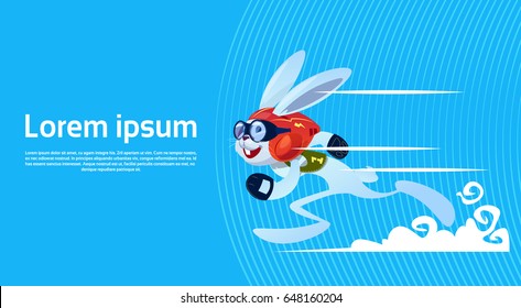 Cartoon Rabbit Sporty Running Banner With Copy Space Flat Vector Illustration