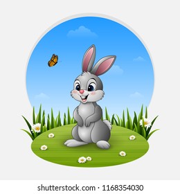 Cartoon rabbit standing on the grass