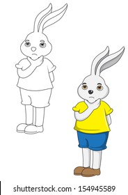 Cartoon Rabbit and stripes are thinking. On a white background
