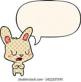 cartoon rabbit talking with speech bubble in comic book style