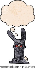 cartoon rabbit with thought bubble in grunge texture style