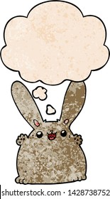 coelho de desenho animado com bolha de pensamento no estilo de textura grunge