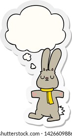 conejo de dibujos animados con burbuja de pensamiento como pegatina impresa
