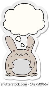 conejo de dibujos animados con burbuja de pensamiento como pegatina impresa