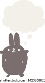 cartoon rabbit with thought bubble in retro style