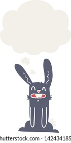 cartoon rabbit with thought bubble in retro style