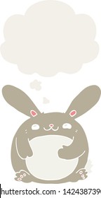 coelho de desenho animado com bolha de pensamento em estilo retrô
