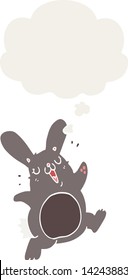cartoon rabbit with thought bubble in retro style