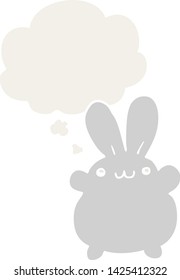 conejo de dibujos animados con burbuja de pensamiento en estilo retro