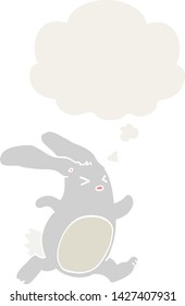 cartoon rabbit with thought bubble in retro style