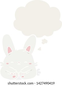 conejo de dibujos animados con burbuja de pensamiento en estilo retro