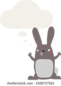 cartoon rabbit with thought bubble in retro style