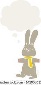conejo de dibujos animados con burbuja de pensamiento en estilo retro