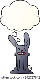 conejo de dibujos animados con burbuja de pensamiento en un estilo de gradiente suave