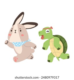 cartoon rabbit and a turtle are running
