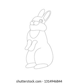 cartoon rabbit, vector illustration , lining draw,  front view