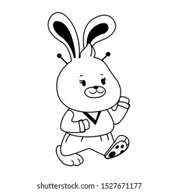 cartoon rabbit walking with oriental dress over white background, black and white design. vector illustration