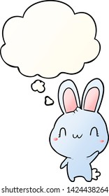 conejo de dibujos animados ondeando con burbuja de pensamientos en un estilo de gradiente suave