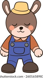 Cartoon of a rabbit wearing farmer overalls