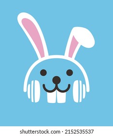 Cartoon Rabbit wearing a headset, enjoy the music